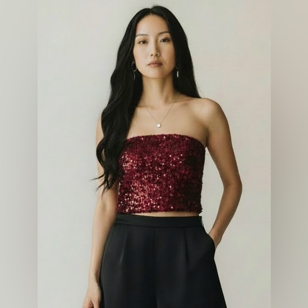 Anthropologie Red Sequin Strapless Tube Top Size L NWT Summer Party - Picture 6 of 11